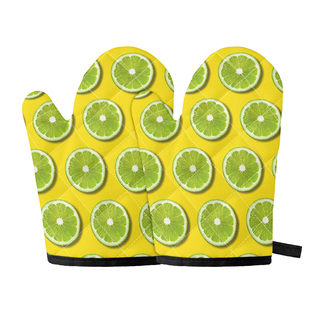 Lime Slices Pattern Print Oven Mitts
