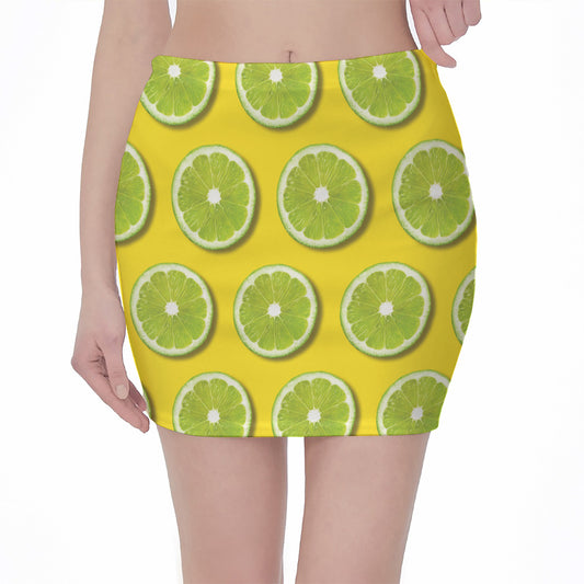 Lime Slices Pattern Print Pencil Mini Skirt