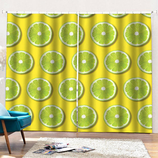 Lime Slices Pattern Print Pencil Pleat Curtains