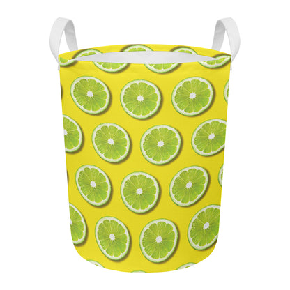 Lime Slices Pattern Print Round Laundry Basket