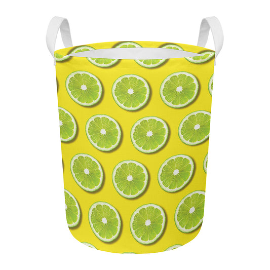Lime Slices Pattern Print Round Laundry Basket