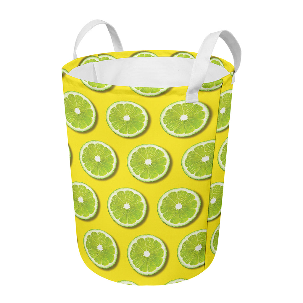 Lime Slices Pattern Print Round Laundry Basket