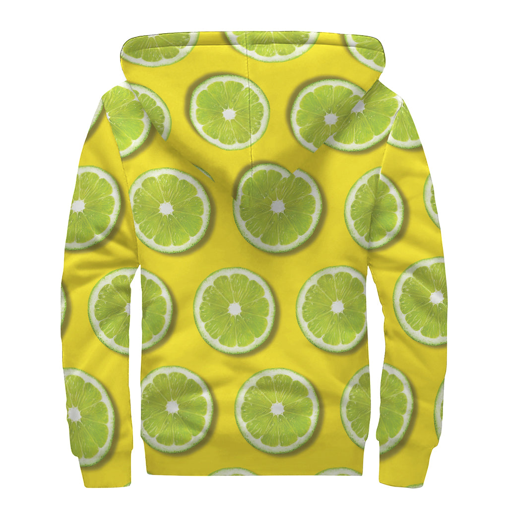 Lime Slices Pattern Print Sherpa Lined Zip Up Hoodie