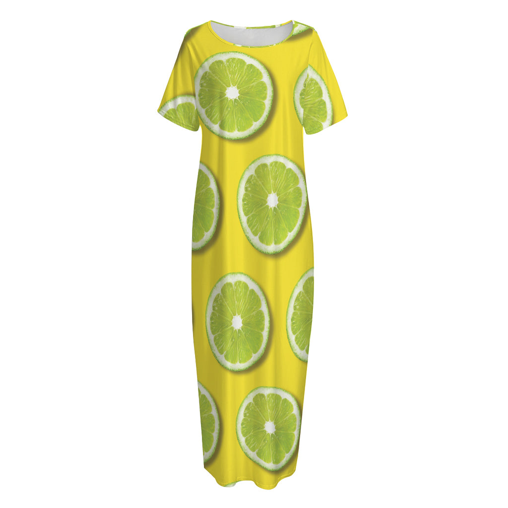 Lime Slices Pattern Print Short Sleeve Long Nightdress
