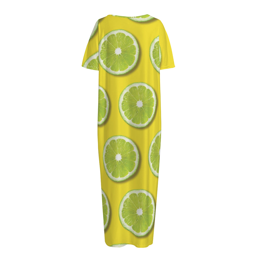 Lime Slices Pattern Print Short Sleeve Long Nightdress