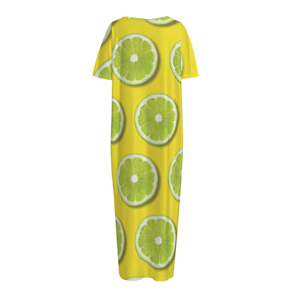Lime Slices Pattern Print Short Sleeve Long Nightdress