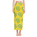 Lime Slices Pattern Print Side Slit Maxi Skirt
