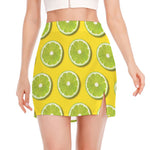 Lime Slices Pattern Print Side Slit Mini Skirt