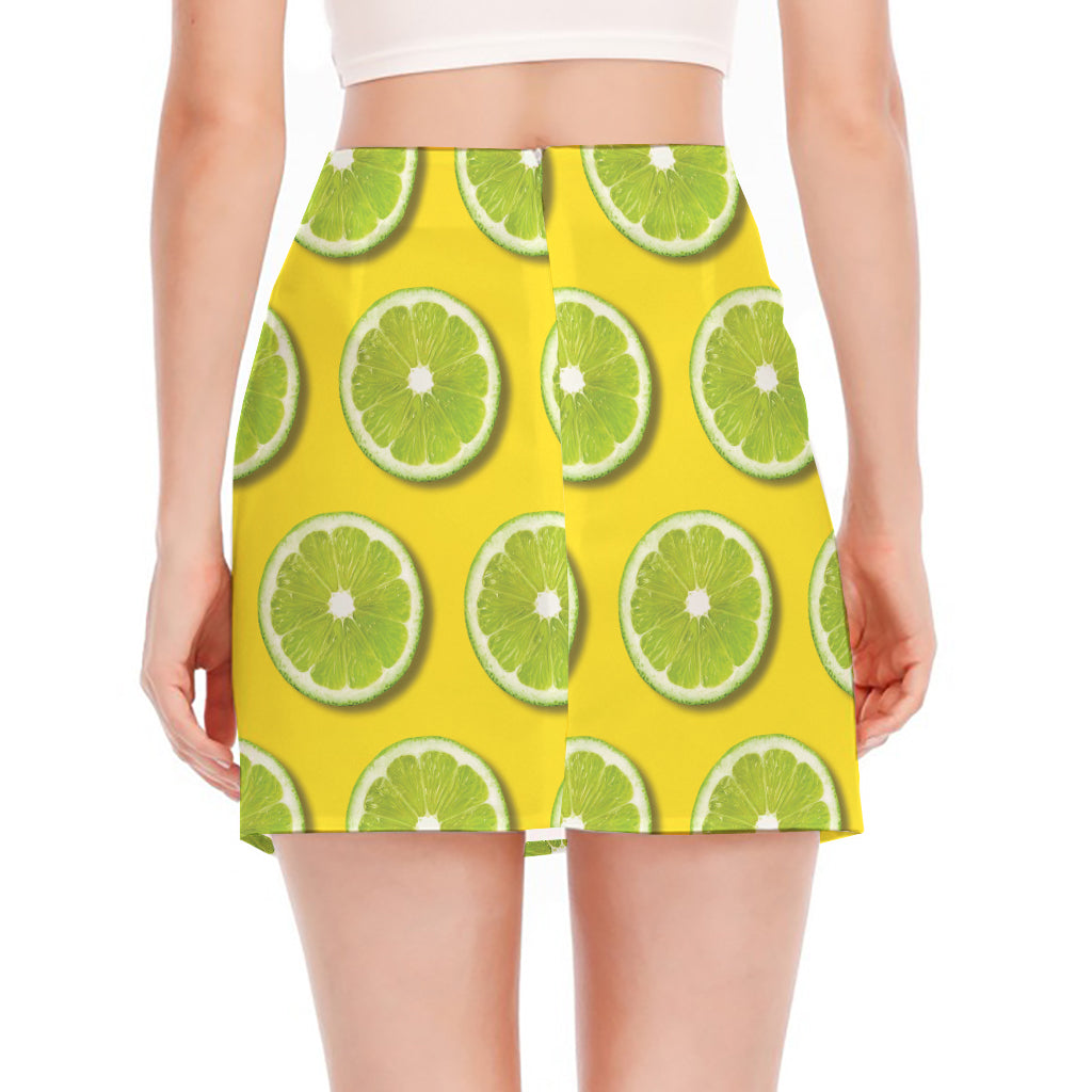 Lime Slices Pattern Print Side Slit Mini Skirt