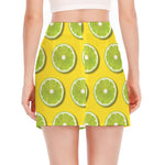 Lime Slices Pattern Print Side Slit Mini Skirt
