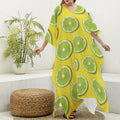 Lime Slices Pattern Print Silk V-Neck Kaftan Dress