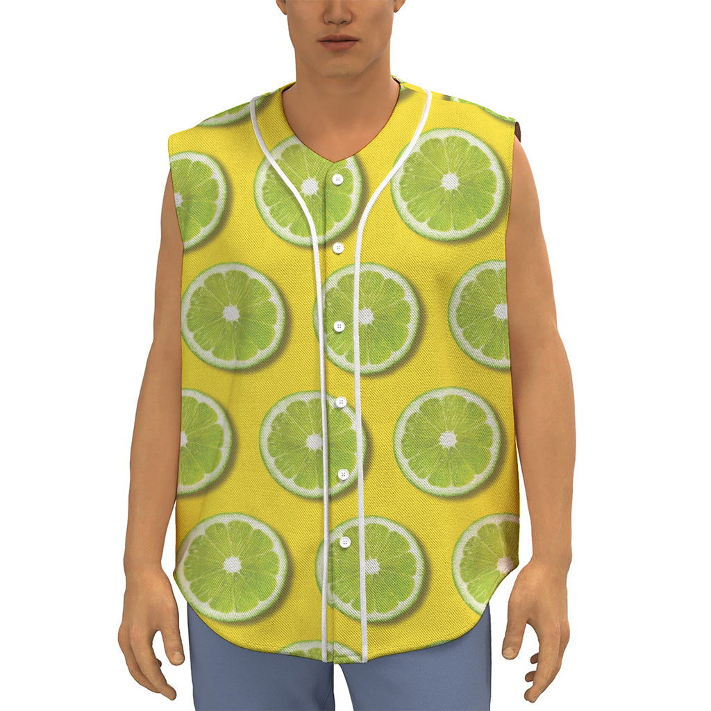 Lime Slices Pattern Print Sleeveless Baseball Jersey