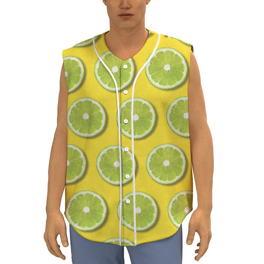 Lime Slices Pattern Print Sleeveless Baseball Jersey