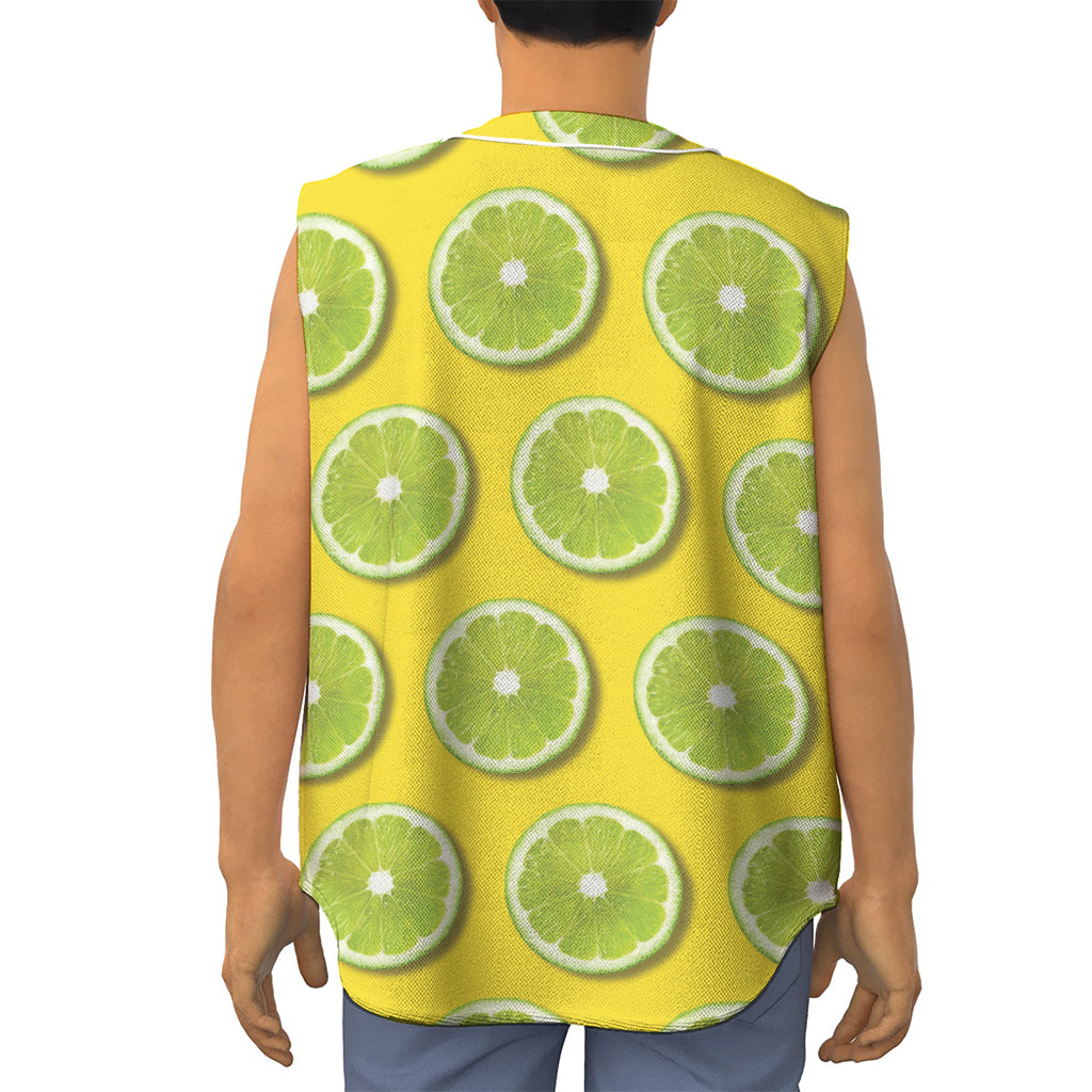 Lime Slices Pattern Print Sleeveless Baseball Jersey