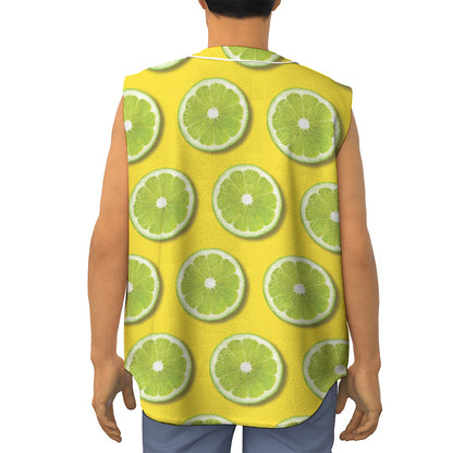 Lime Slices Pattern Print Sleeveless Baseball Jersey