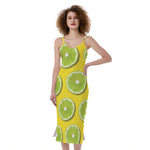 Lime Slices Pattern Print Slim Fit Midi Cami Dress