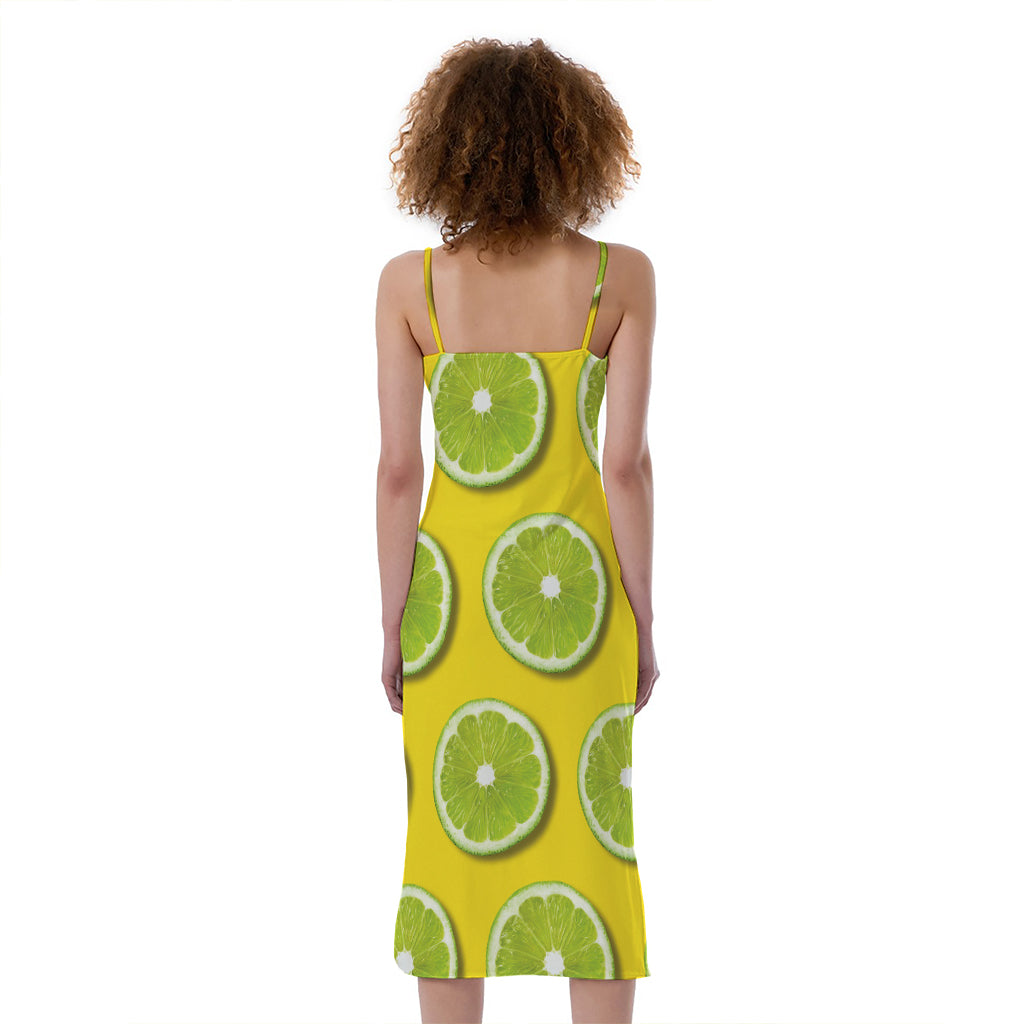 Lime Slices Pattern Print Slim Fit Midi Cami Dress
