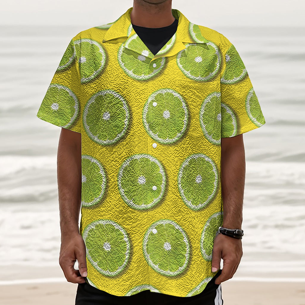 Lime Slices Pattern Print Textured Short Sleeve Shirt