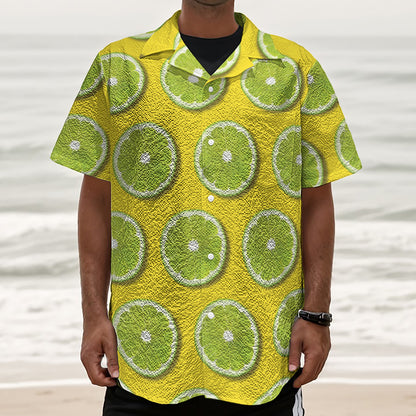 Lime Slices Pattern Print Textured Short Sleeve Shirt