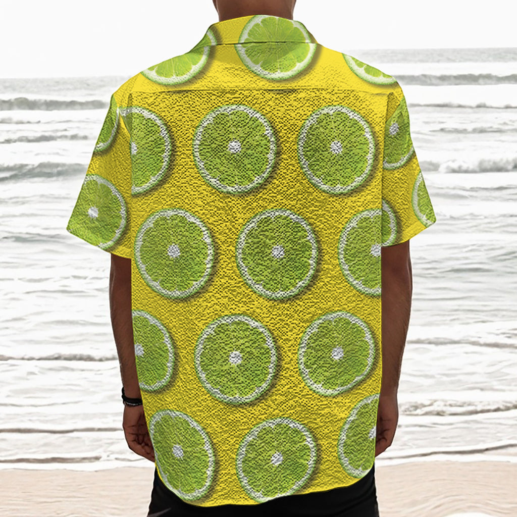 Lime Slices Pattern Print Textured Short Sleeve Shirt