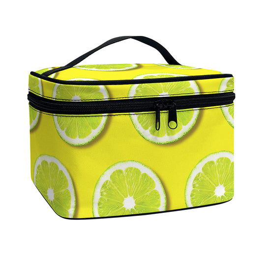 Lime Slices Pattern Print Travel Makeup Bag