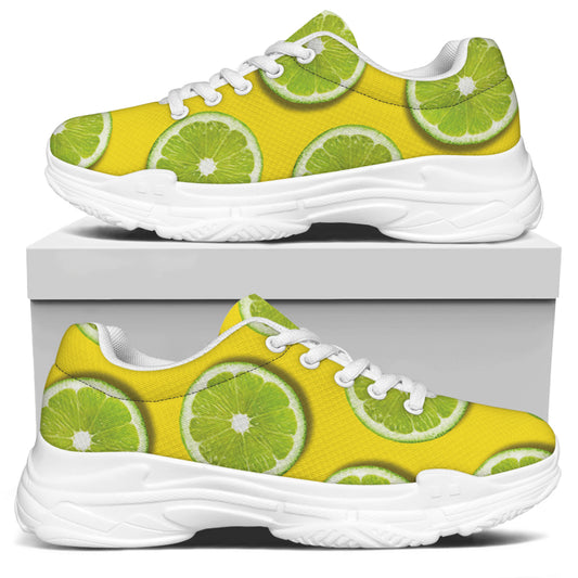 Lime Slices Pattern Print White Chunky Shoes