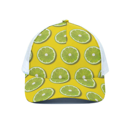 Lime Slices Pattern Print White Mesh Trucker Cap