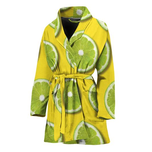 Lime Slices Pattern Print Women's Bathrobe