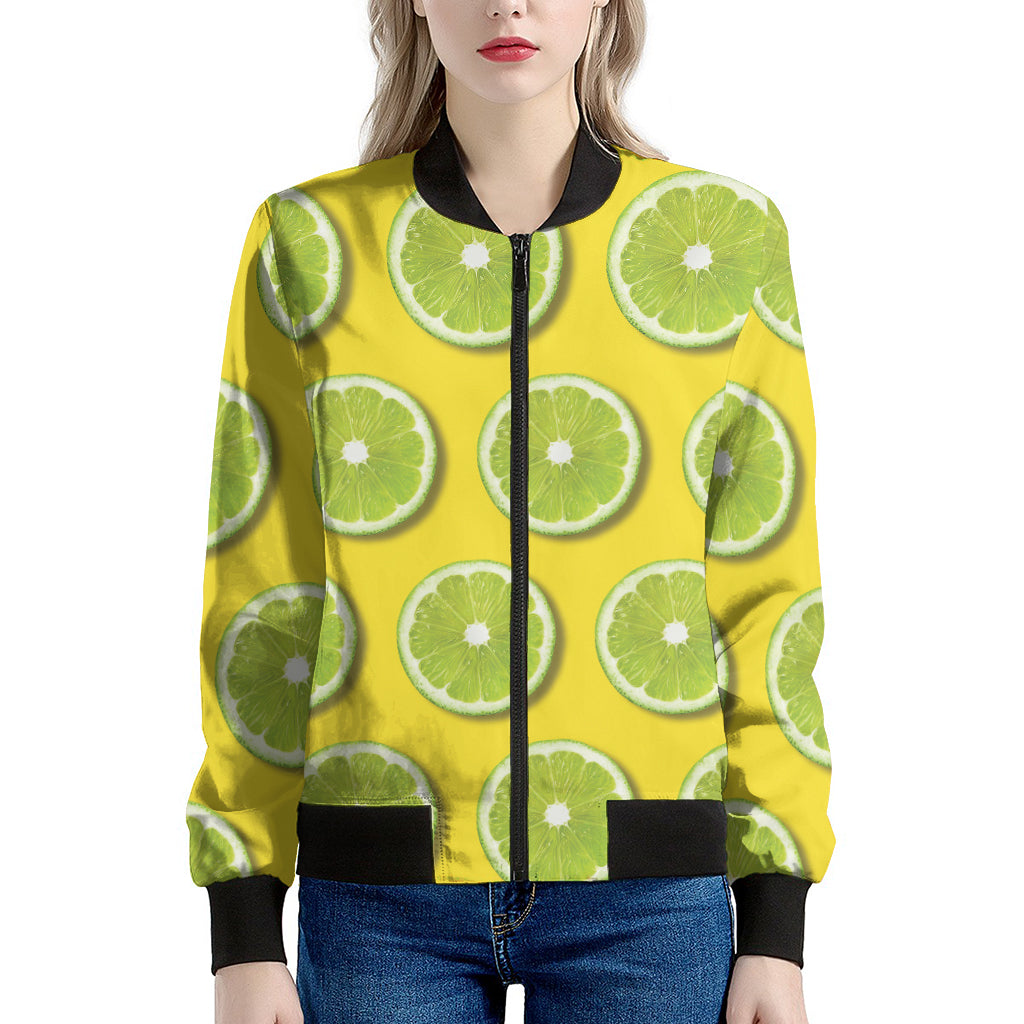 Lime Slices Pattern Print Women's Bomber Jacket