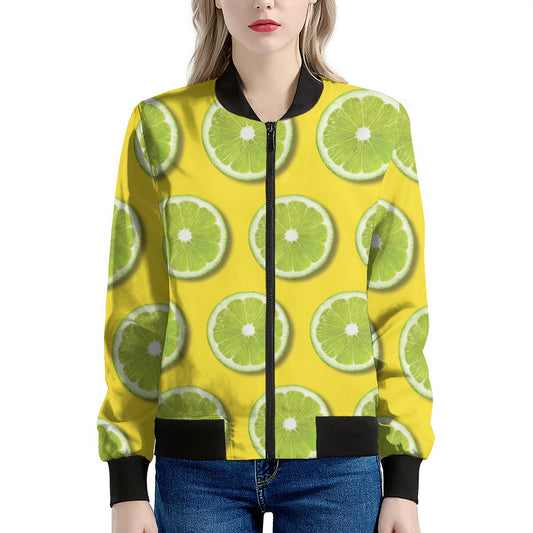 Lime Slices Pattern Print Women's Bomber Jacket