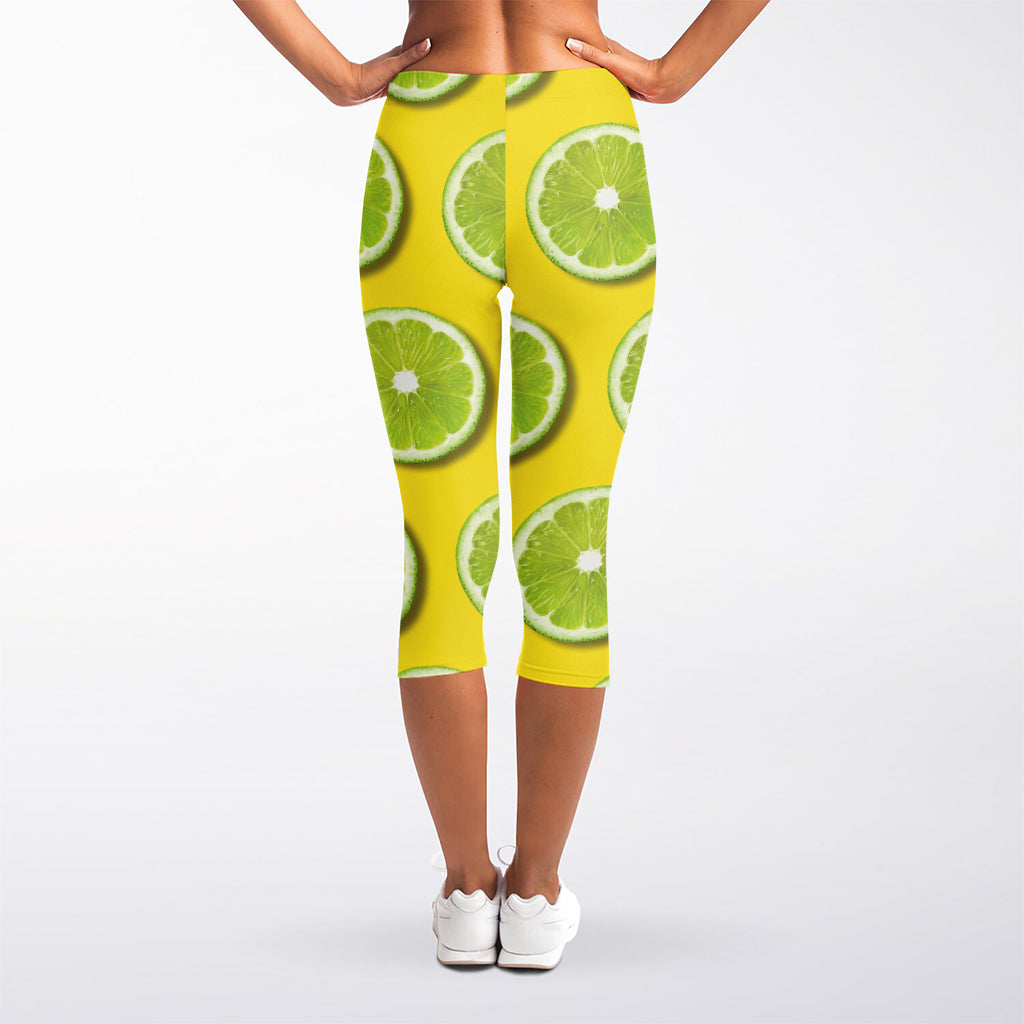 Lime Slices Pattern Print Women's Capri Leggings