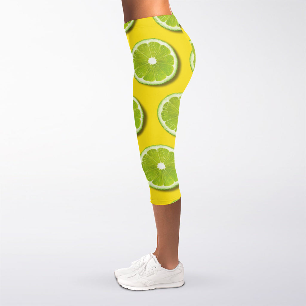 Lime Slices Pattern Print Women's Capri Leggings