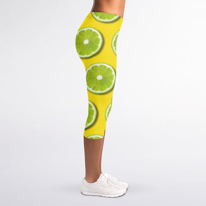 Lime Slices Pattern Print Women's Capri Leggings