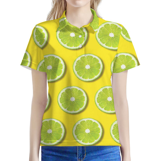 Lime Slices Pattern Print Women's Polo Shirt
