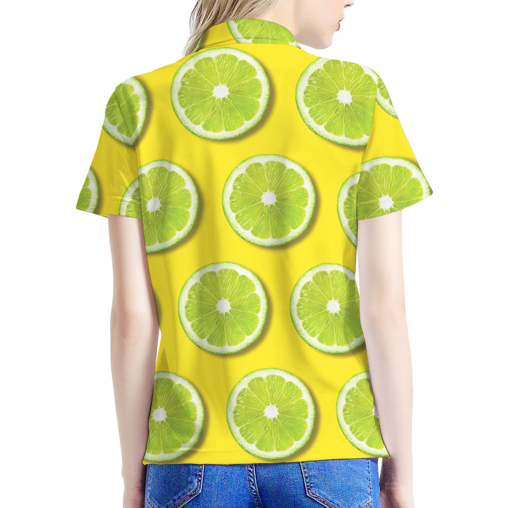 Lime Slices Pattern Print Women's Polo Shirt