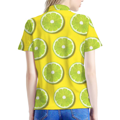 Lime Slices Pattern Print Women's Polo Shirt