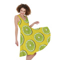 Lime Slices Pattern Print Sleeveless Knee Length Dress