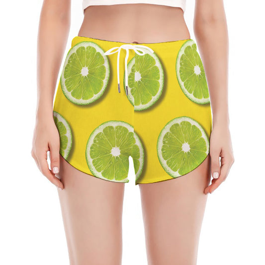 Lime Slices Pattern Print Women's Split Running Shorts