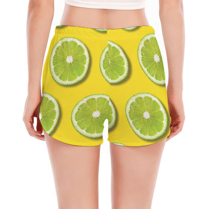 Lime Slices Pattern Print Women's Split Running Shorts