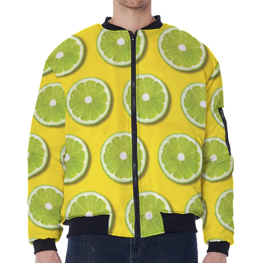 Lime Slices Pattern Print Zip Sleeve Bomber Jacket