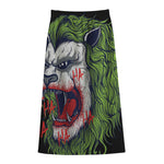 Lion Joker Print Cotton Front Slit Maxi Skirt