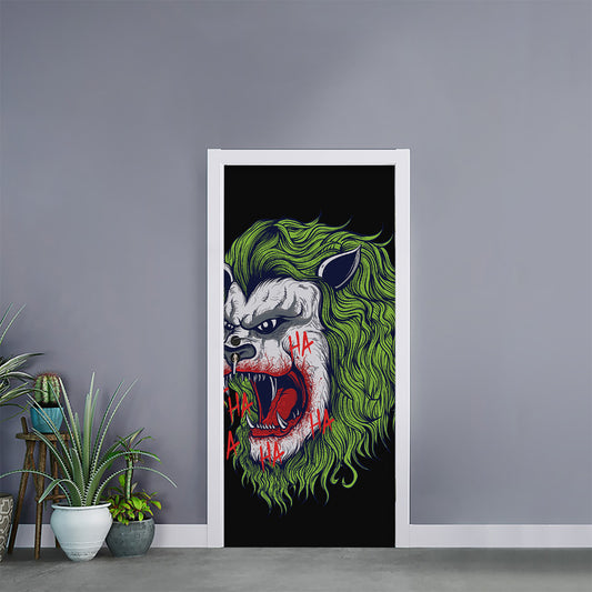 Lion Joker Print Door Sticker