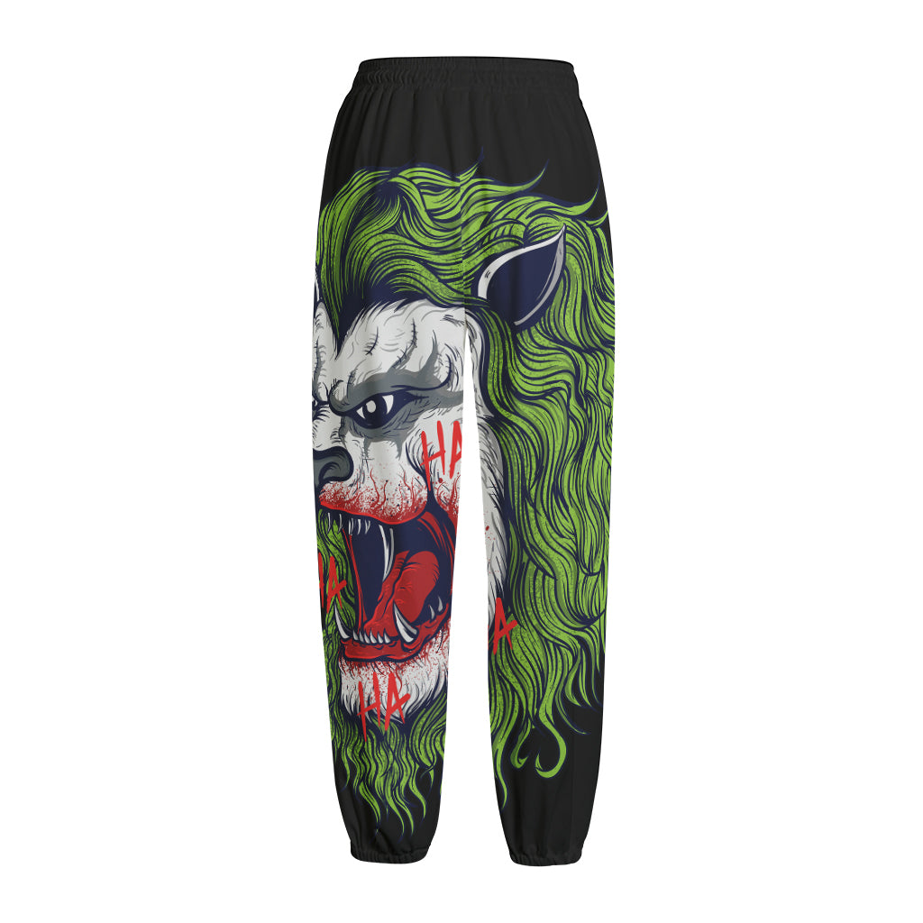 Lion Joker Print Fleece Lined Knit Pants