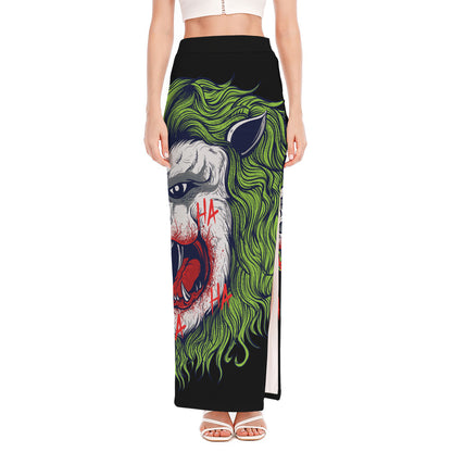 Lion Joker Print High Slit Maxi Skirt