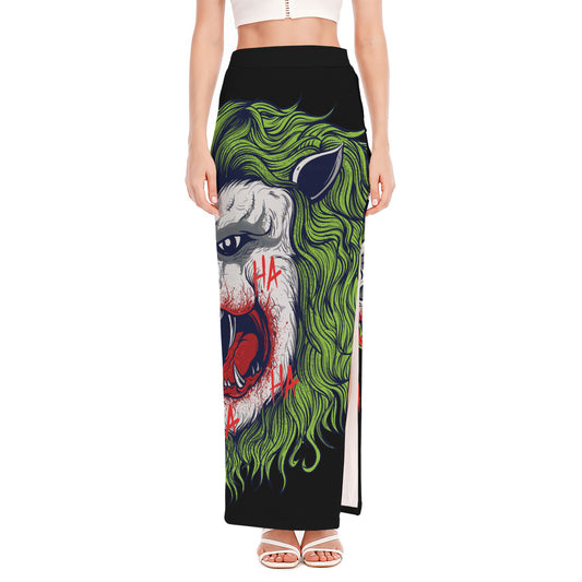 Lion Joker Print High Slit Maxi Skirt