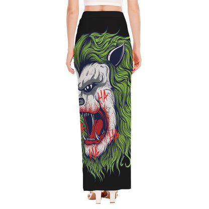 Lion Joker Print High Slit Maxi Skirt