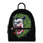 Lion Joker Print Leather Backpack