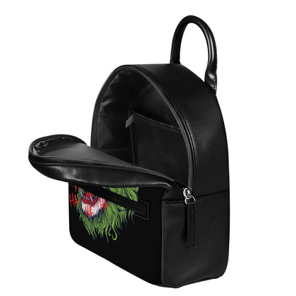 Lion Joker Print Leather Backpack
