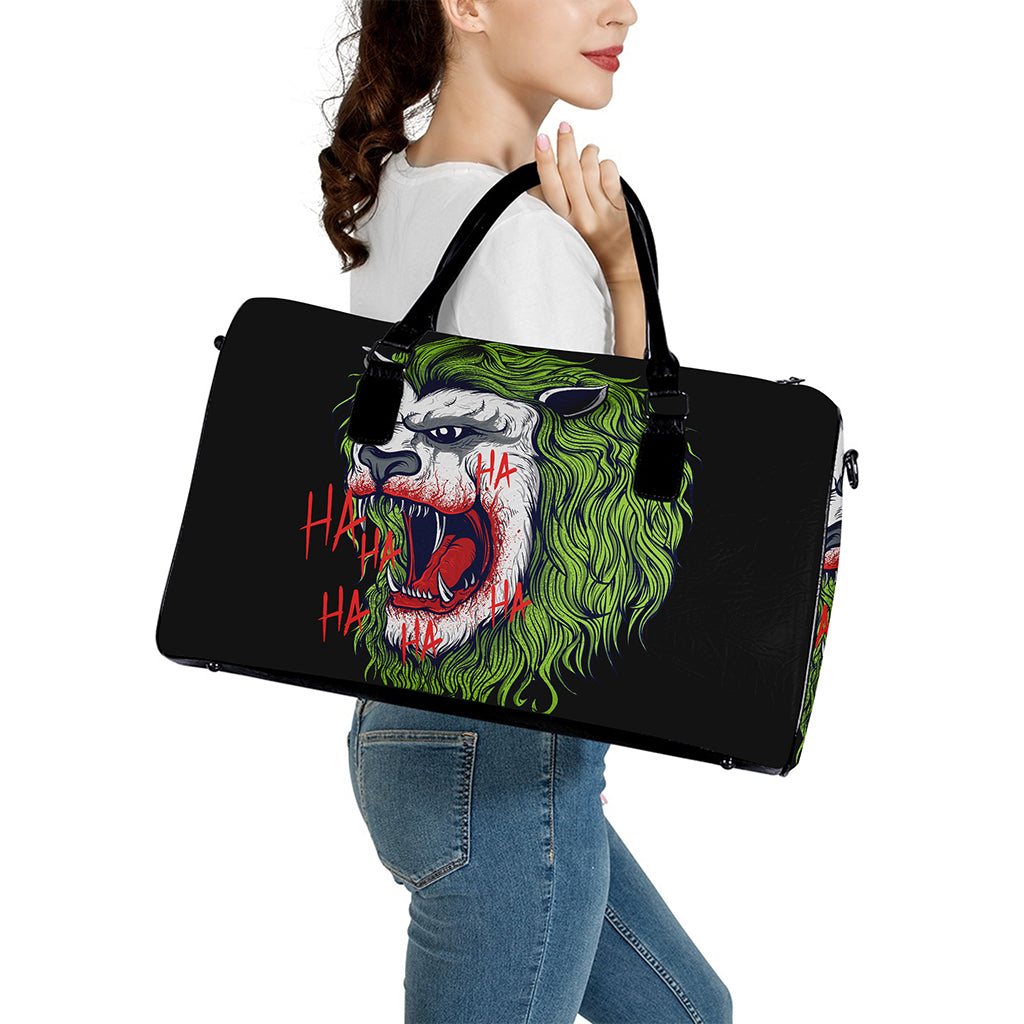 Lion Joker Print Leather Duffle Bag