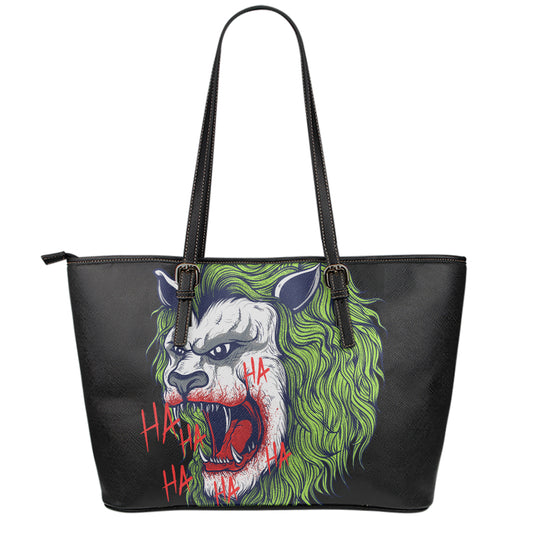 Lion Joker Print Leather Tote Bag